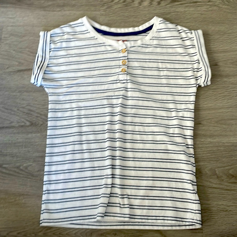 White and blue kids striped cat and jack shirt